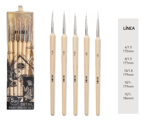 Set De 5 Pinceles Para Detalles Little Bird Himi - Pinturas Cerdas Beige