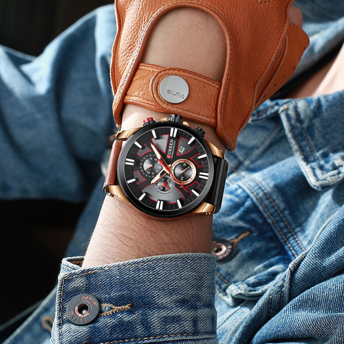 Reloj Analogo Curren Con Pulsera De Cuero Para Caballero Negro Negro/rosa Gold Negro