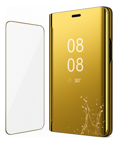 Funda Para Samsung A06 Clear View + Vidrio Full 9d C/huella Dorado