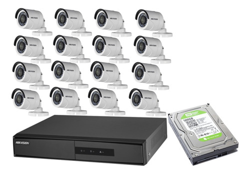 Kit De Seguridad Hikvision Hd Dvr 16 + Disco + 16 Cámaras Hd