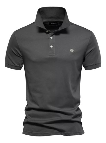 Polos Delgados De Algodón Bordado En Color Liso Para Hombre