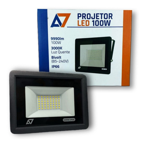 Refletor Led 100w A Prova D'água Branco Quente 3000k- A7 Led