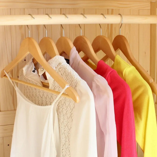 Perchas De Madera Para Ropa Con Barra Pantalones X 6 Piezas