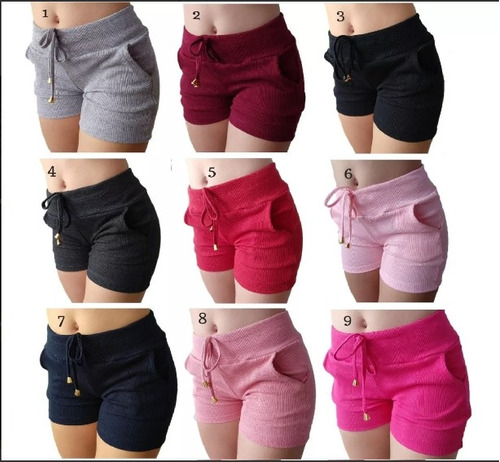 Kit 6 Short Feminino Ribana Canelado Tipo Moletom Atacado152