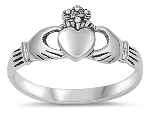 Anillo De Plata De Ley Claddagh Con Corazón Para Mujer, 0.35