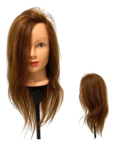 Manequim Cabeça De Boneca Cabelo 90% Humano Treino + Suporte