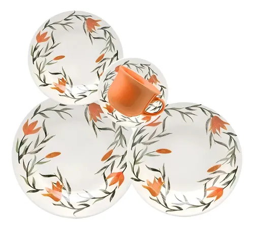 APARELHO DE JANTAR DONNA LIRIOS - 20 PEçAS - BIONA OXFORD COR LARANJA FLORIDO