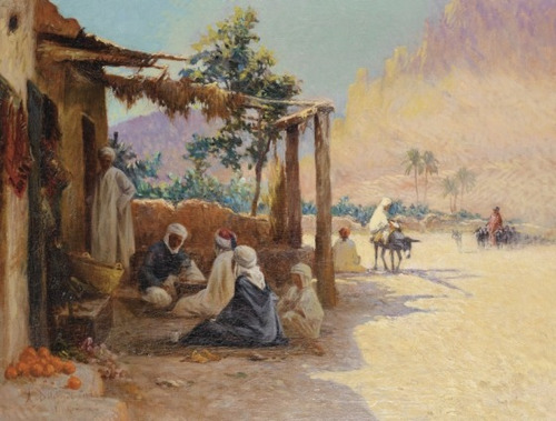 Beduinos Y Ajedrez Alexis Auguste Delahogue Lámina 45x30 Cm.