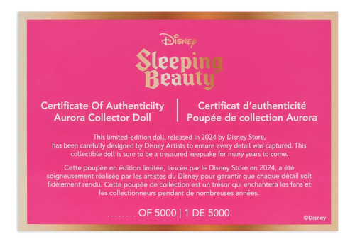 Disney Store La Bella Durmiente Muñeca Aurora 65 Aniversario