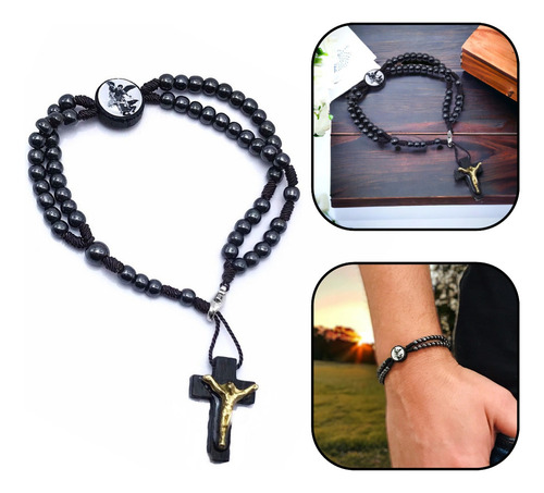 Pulseira Terço De Pulso Hematita São Miguel Arcanjo