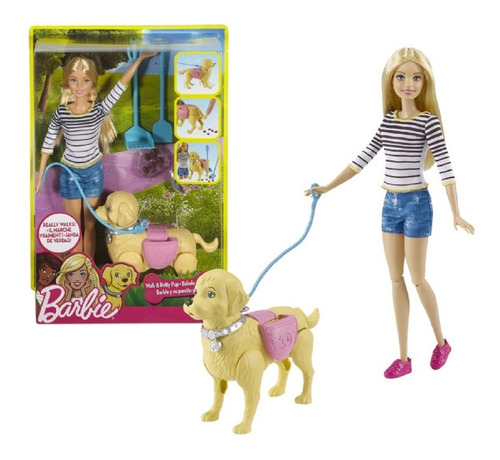 Muñeca Barbie Modelo Paseo De Perrito 