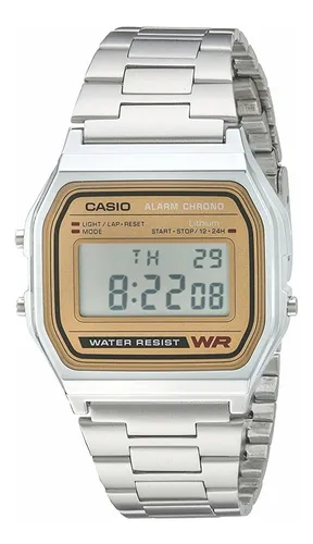 Reloj Casio Retro Collection plateado con pantalla dorada A158WEA-9EF.