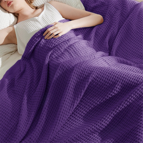 Manta Tejida De Algodon Color Morado Individual 167x228 Cm Morado Liso
