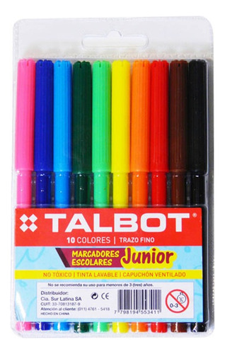 Marcadores Escolares Talbot Junior Al Agua Por 10 Colores