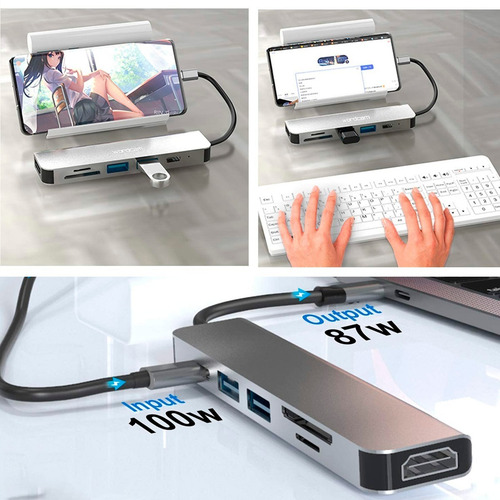 Imagen 7 de 9 de Adaptador Usb C Para Celular Macbook Pro Air Hdmi 4k 6 En 1