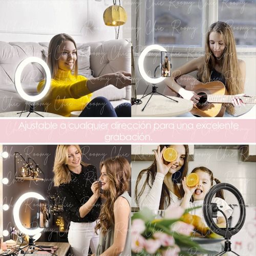 Aro Luz Led 35 Cm + Soporte Sujetador Celular + Mini Tripie