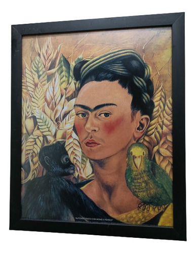Frida Kahlo _ Autoretrato Con Moño Y Perico 55 X 45 Cms