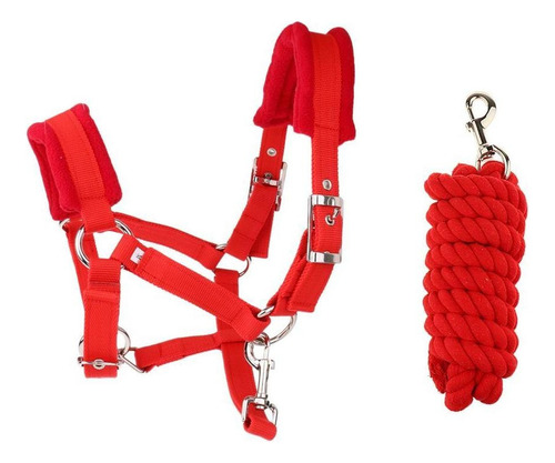 Cabezada For Caballo Cuello Ajustable Color Rojo + Cuerda