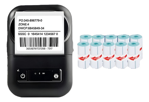 Mini Impressora De Etiquetas Bluetooth Com 10 Bobinas Extra Cor Preto 110 220