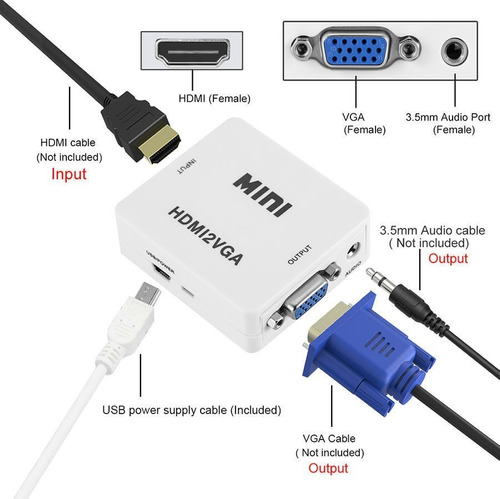Imagen 1 de 5 de Convertidor Adaptador Hdmi A Vga Audio Conversor Cable Usb