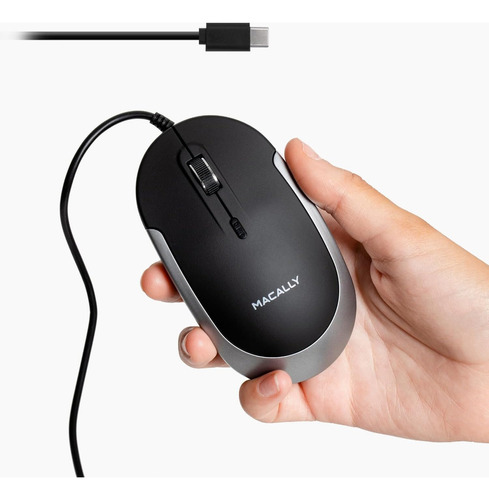 Mouse Óptico Macally, Usb-c, 4 Niveles Dpi, Negro Y Plata