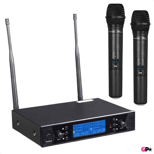 Kit Micrófono Doble Inalambrico Uhf con 2 Pies 2 Pipetas y estuche Negro