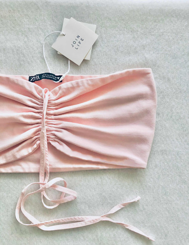 Zara Original Crop Top Estilo Tubo Con Tiras Halter Rosa (Usado)