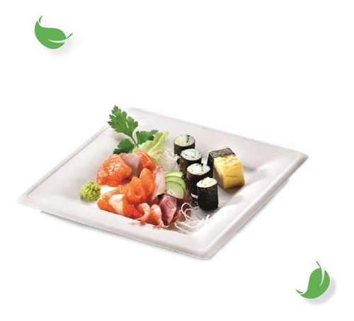 Imagen 3 de 6 de Plato Desechable Compostable Cuadrado 8 Pulgadas. 500 Pzas