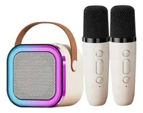 Comprar 2 Microfonos Inalambricos Karaoke Con Efectos De Voz + Mini Parlante Bluetooth Portatil Recargable Sd Con Luces Led Rgb Infantil Para Niños Niñas Color Beig