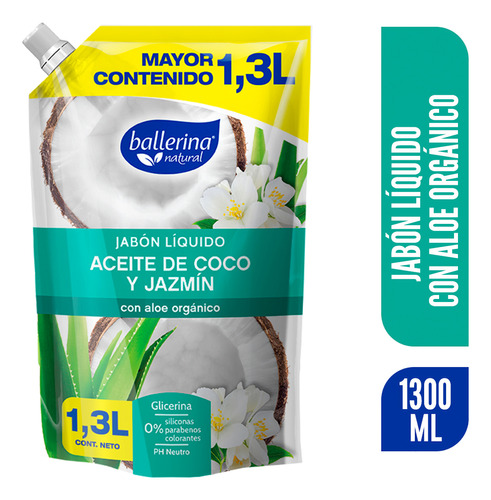 Ballerina Jabón Líquido Coco Y Jazmín Doypack 1300 Ml