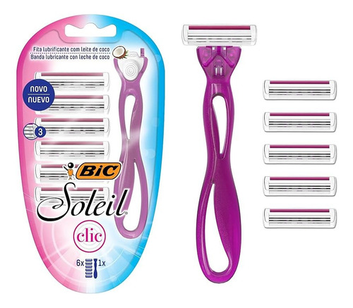 Maquina Afeitar Depilar Mujer Bic Solei Clic + 6 Rep Recarga