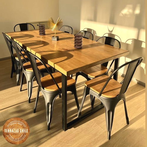 Mesa Comedor Industrial 190x90 Con 8 Sillas Tolix Madera