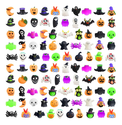 100 Unidades De Juguetes Kawaii De Halloween, Mini Mochi Squ