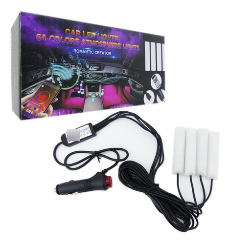 Kit Luces Led Interior Auto X4 Rgb Con App Para Smartphone