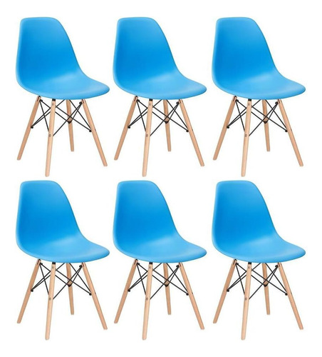 6 Cadeiras Charles Eames Wood Jantar Cozinha Dsw   Cores  Cor Da Estrutura Da Cadeira Azul-céu