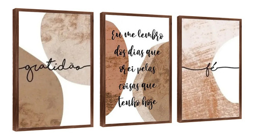 Quadro Decorativo Abstrato Frases Marrom Moldura Marrom Sala