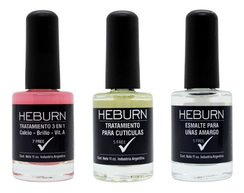 Kit Heburn 3 Esmaltes Tratamiento Para Manicuria Profesional