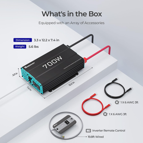 Renogy Inversor De Onda Sinusoidal Pura De 700 W, Convertido