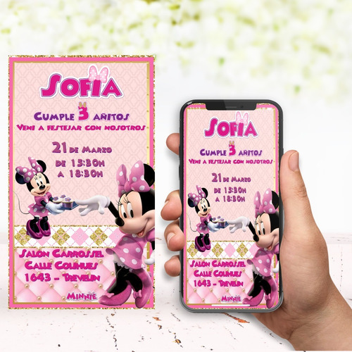 Invitación Digital Minnie Rosa - Redes Sociales E Impresión