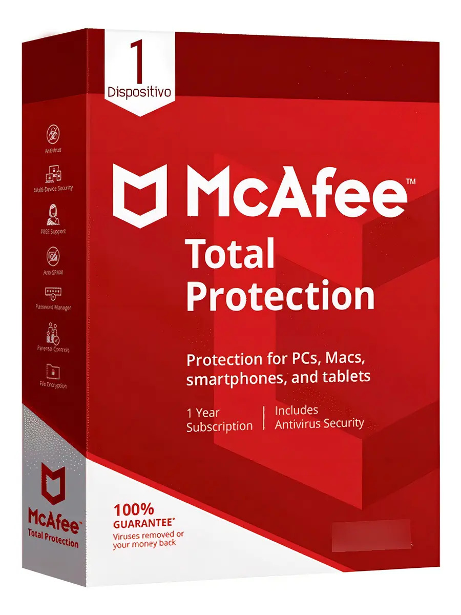 Mcafee Total Protection con VPN - 1 Dispositivo, 1 Año solo windows 10 y 11 ninguna anterior.