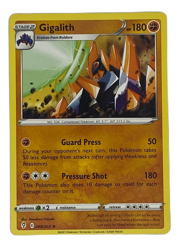 Gigalith Carta Pokémon Original Tcg Inglés 088/203