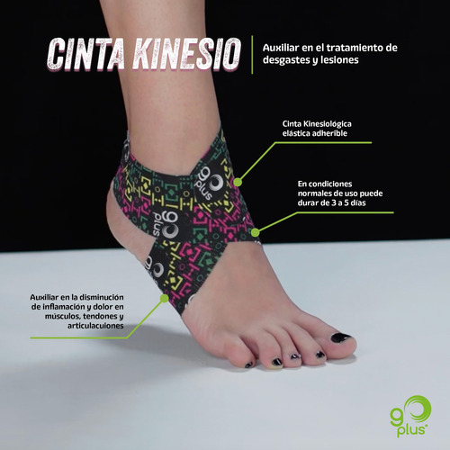 Cinta Kinesiológica Negra Diseño Go Plus 5m