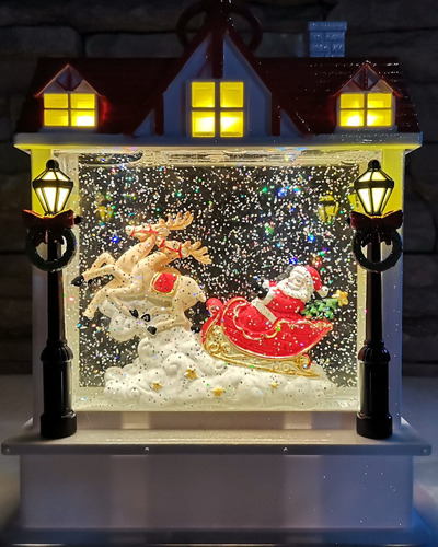 Lampara Casa Navideña Musical Cable Usb Con Santa Y Trineo