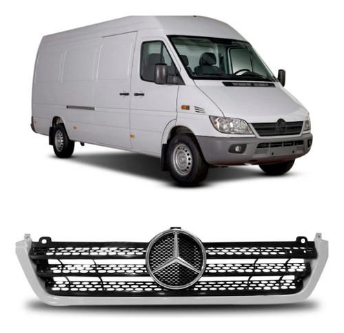 Grade Radiador Sprinter 03/12 Preta Friso Branco Com Emblema