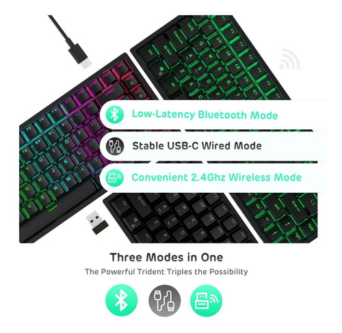 Imagen 4 de 8 de Teclado Inalambrico Gamer Rgb Royal Kludge Rk84 Tkl Blue S