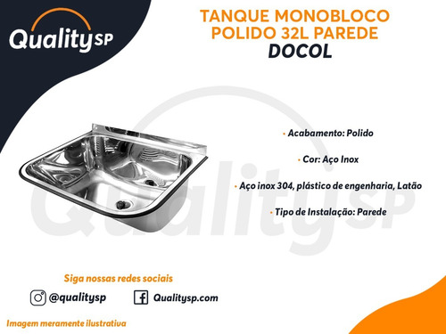 Imagem 3 de 3 de Tanque De Inox Monobloco Parede 55x45x23 Docol 32l