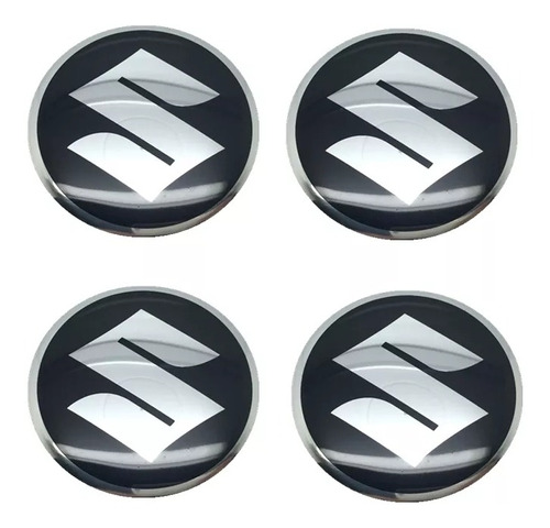 Pack 4 Tapas Suzuki 56mm  Negras Borde Plateado Autoadhesivo