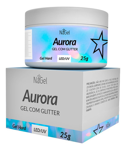 Nagel Gel Aurora C/ Glitter 25g Uv/led Lançamento