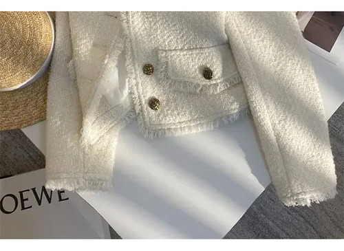 Top Corto Con Cuello En V Para Mujer, Chaqueta De Tweed