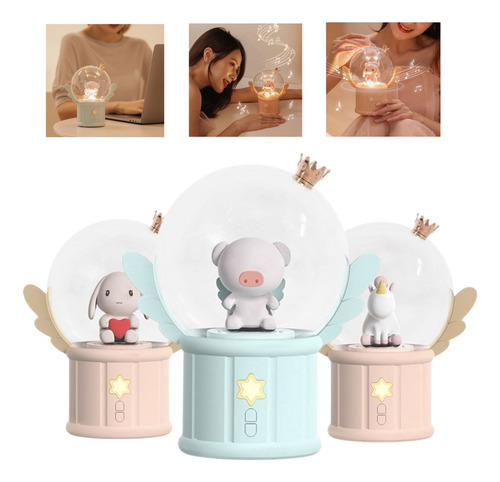 Velador Infantil Con Bluetooth Luz Suave Giratorio 360° Rosa Unicornio
